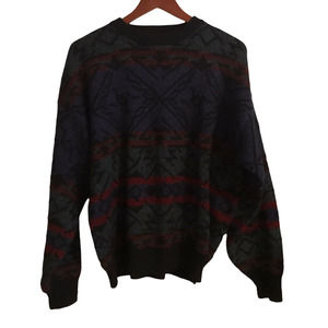 VTG Obermeyer Taos Ski Sweater Mens Medium Wool Blend Multicolor Geo Abstract